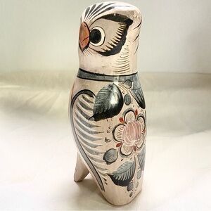 Vintage Tonala Mexican Folk Art Pottery Polychrome Owl 6.75” Tall Hand Painted